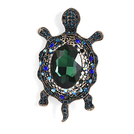 Multi Colour Crystal & Green Glass Turtle Brooch