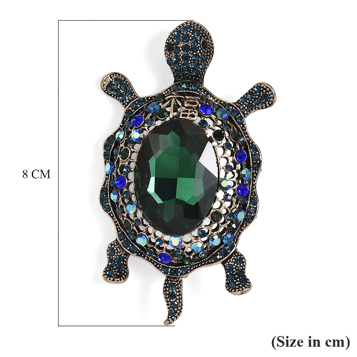 Multi Colour Crystal & Green Glass Turtle Brooch