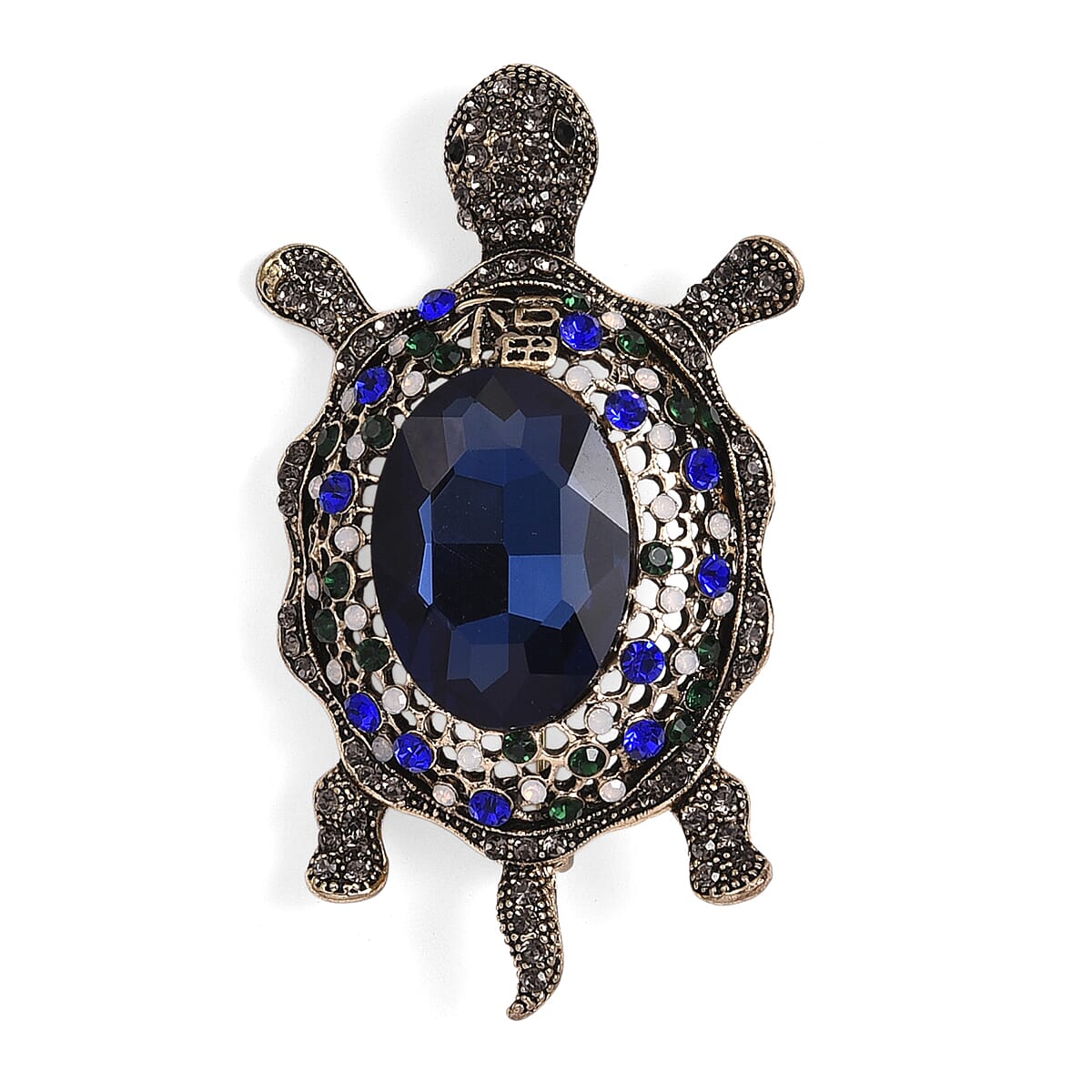 Multi Colour Crystal & Blue Glass Turtle Brooch