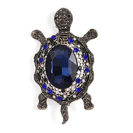 Multi Colour Crystal & Blue Glass Turtle Brooch