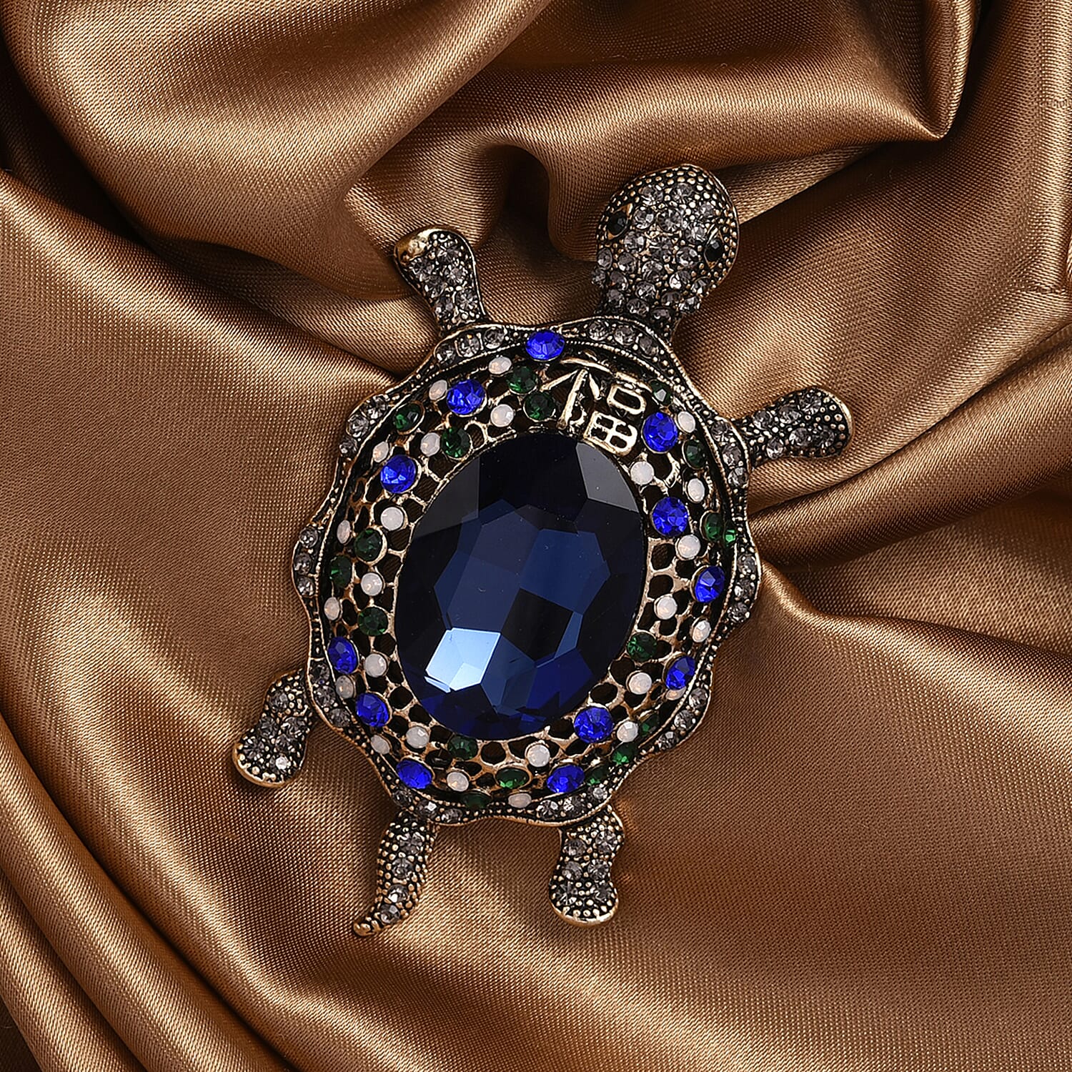 Multi Colour Crystal & Blue Glass Turtle Brooch