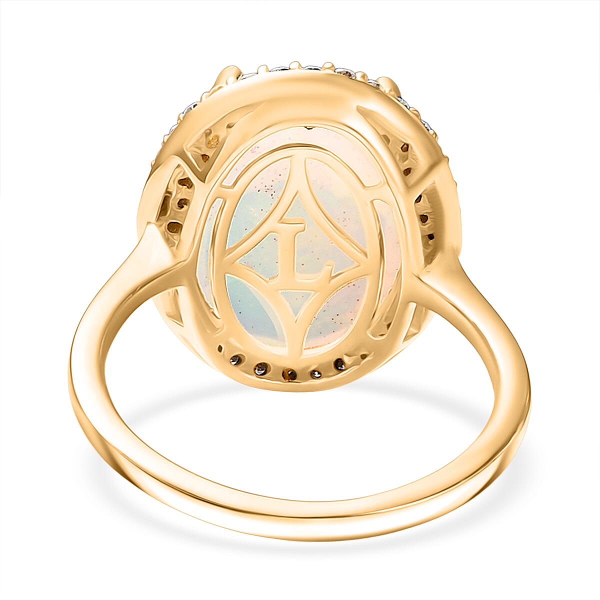 Luxuriant Rare Size AAA Ethiopian Opal (16X12 ) & Lab Grown Diamond (SI-GH) Ring in 18K Vermeil Yellow Gold Plating Sterling Silver 6.56 Ct.