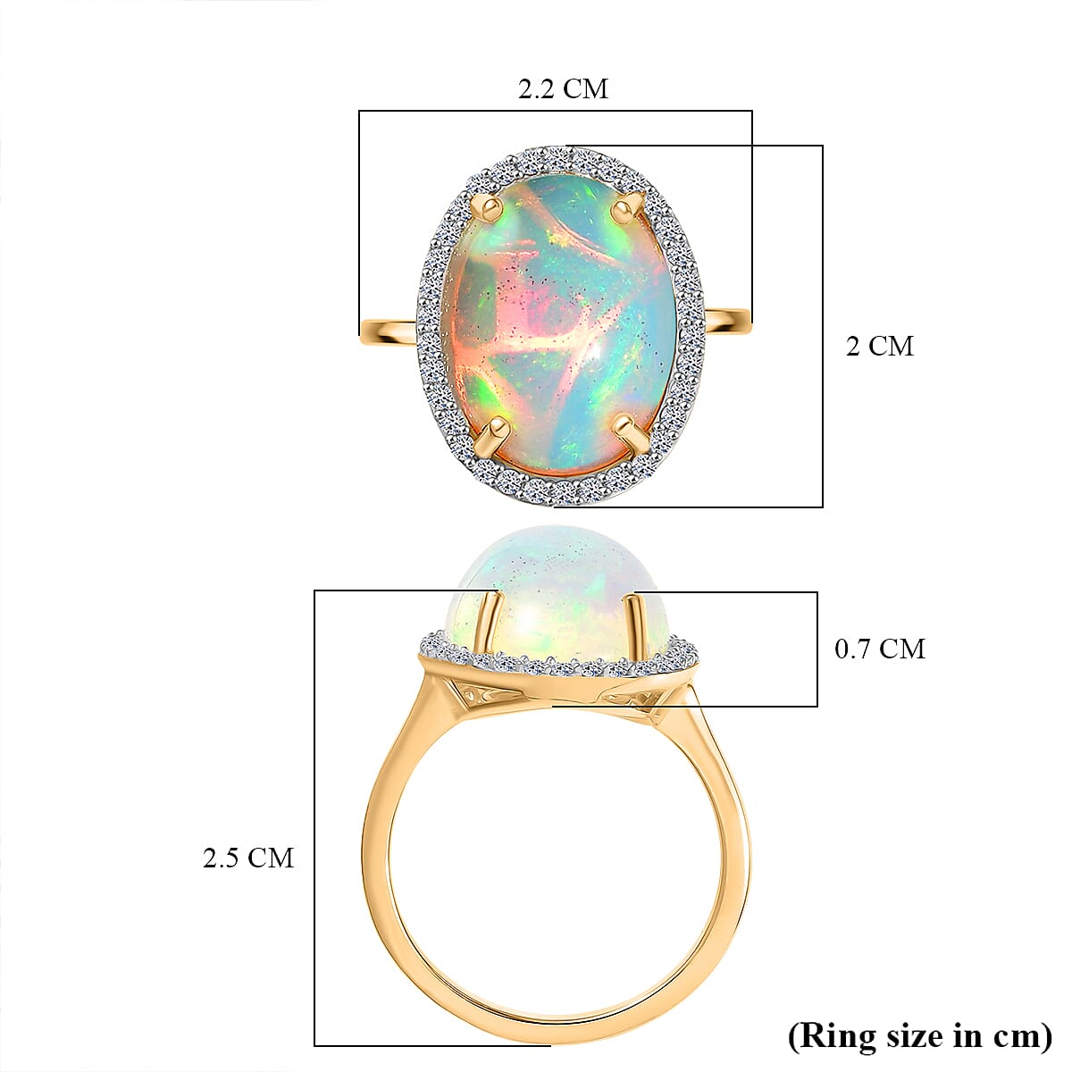 Luxuriant Rare Size AAA Ethiopian Opal (16X12 ) & Lab Grown Diamond (SI-GH) Ring in 18K Vermeil Yellow Gold Plating Sterling Silver 6.56 Ct.