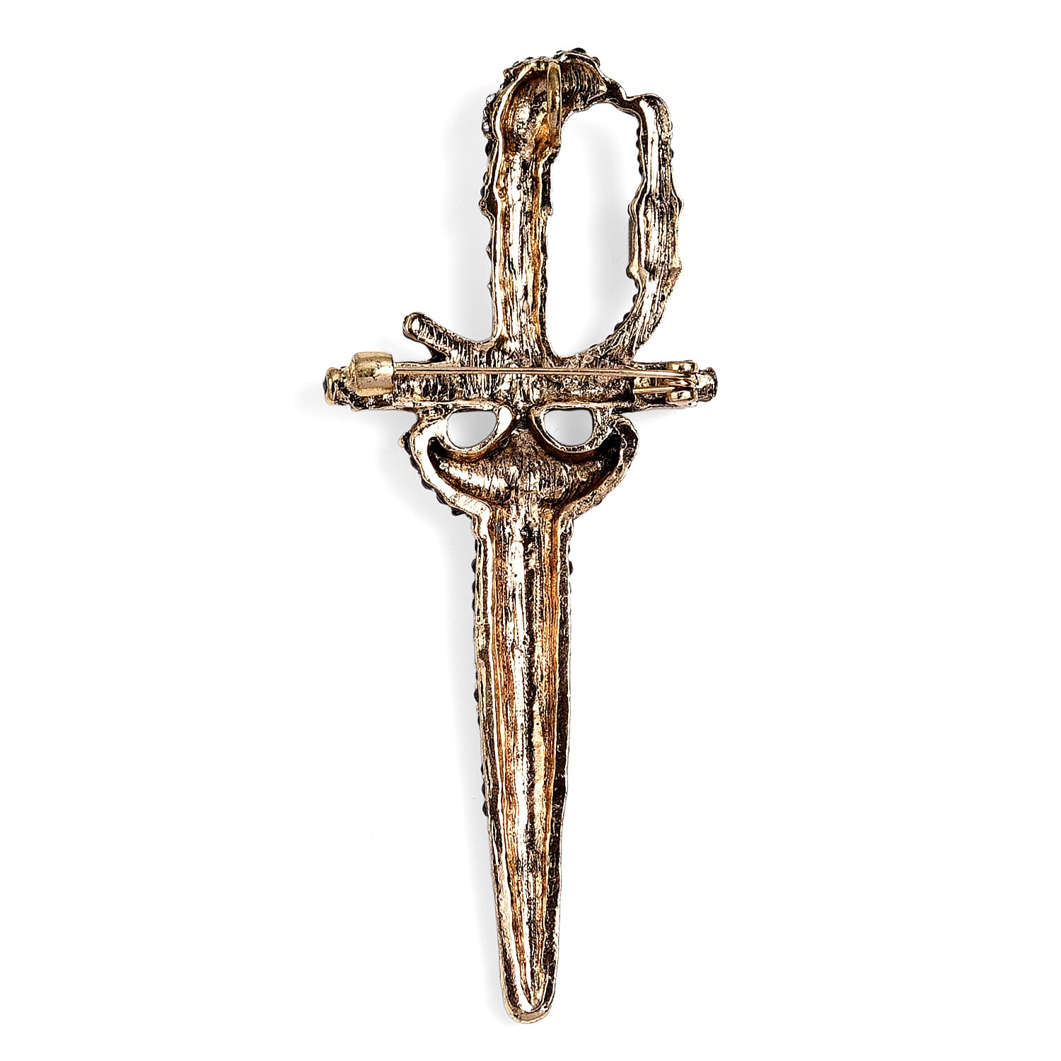 Multi Colour Crystal & Glass Sword Brooch in Antique Gold Tone with Enamelling