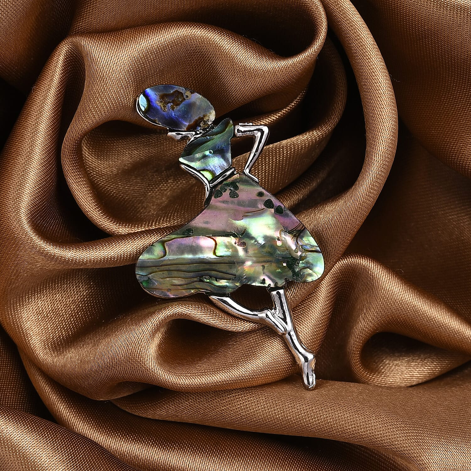 Abalone Shell Lady Brooch in White Silver Tone