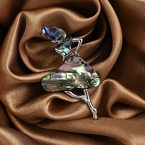 Abalone Shell Lady Brooch in White Silver Tone