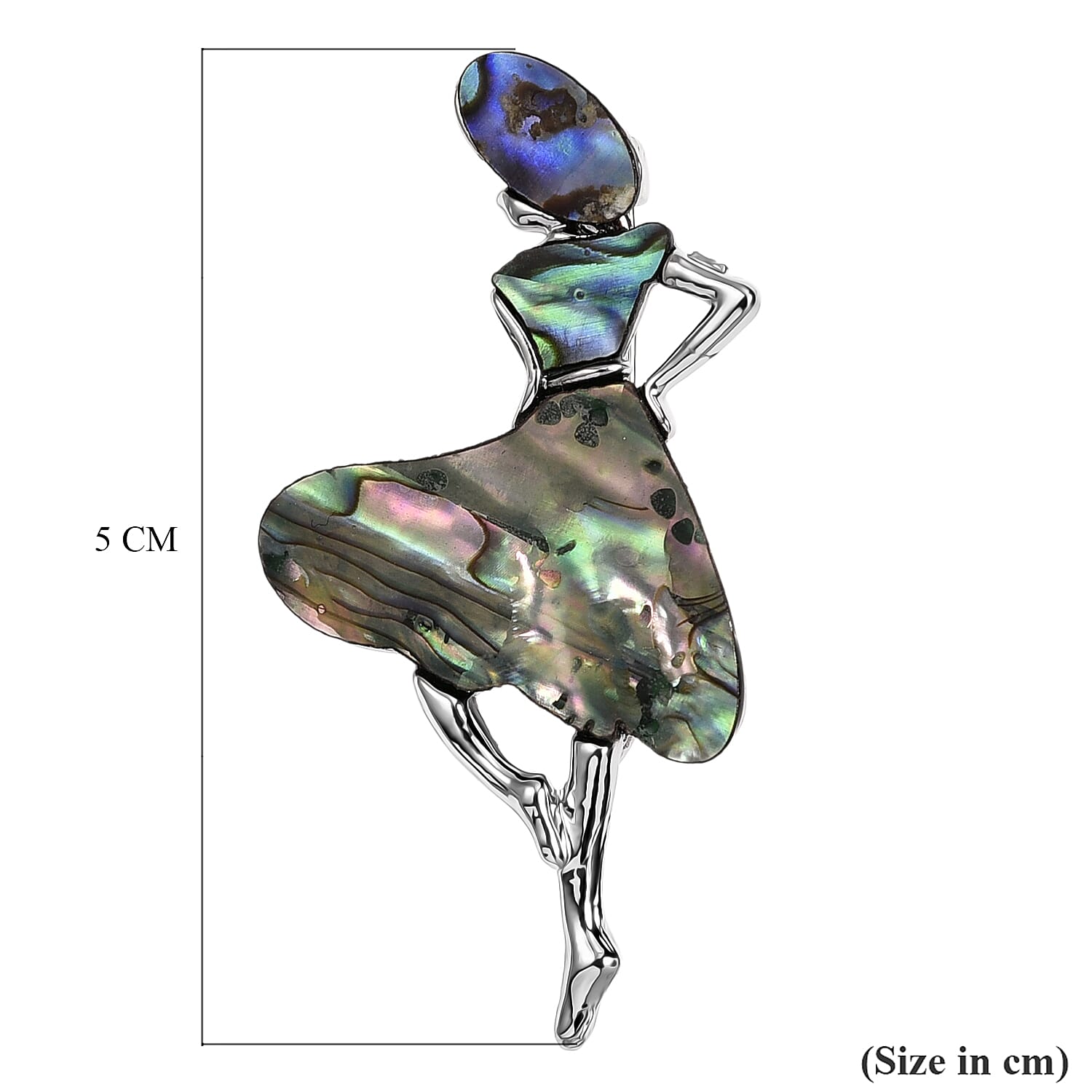 Abalone Shell Lady Brooch in White Silver Tone