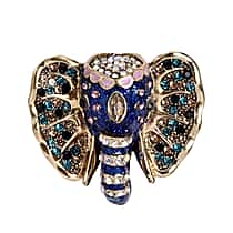 Multi Colour Crystal & Champagne Glass Elephant Brooch in Yellow Gold Tone with Enameled