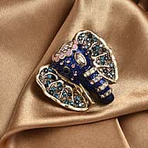 Multi Colour Crystal & Champagne Glass Elephant Brooch in Yellow Gold Tone with Enameled