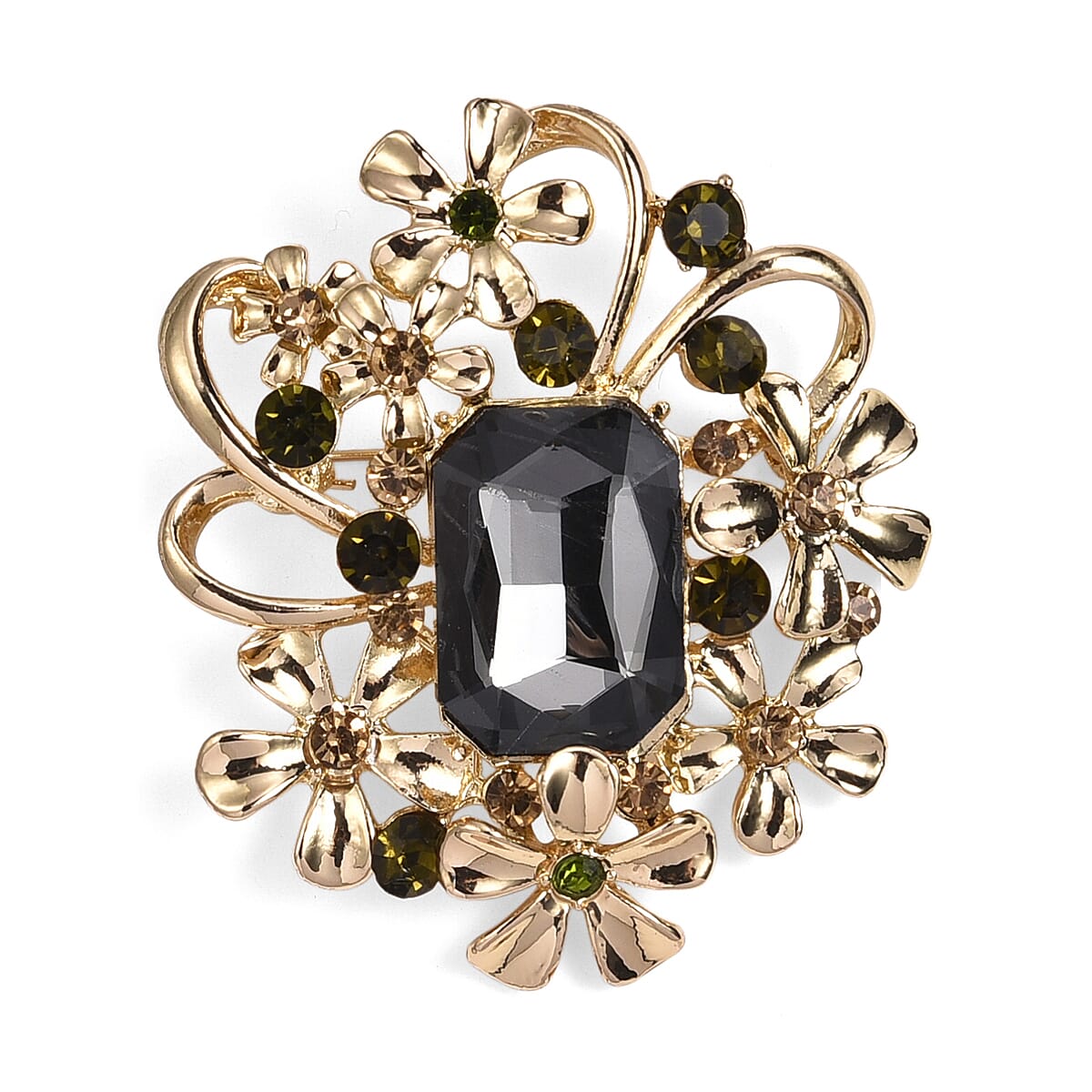 Multi Colour Crystal Brooch in Yellow Gold Plated