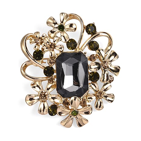 Multi Colour Crystal Brooch in Yellow Gold Plated