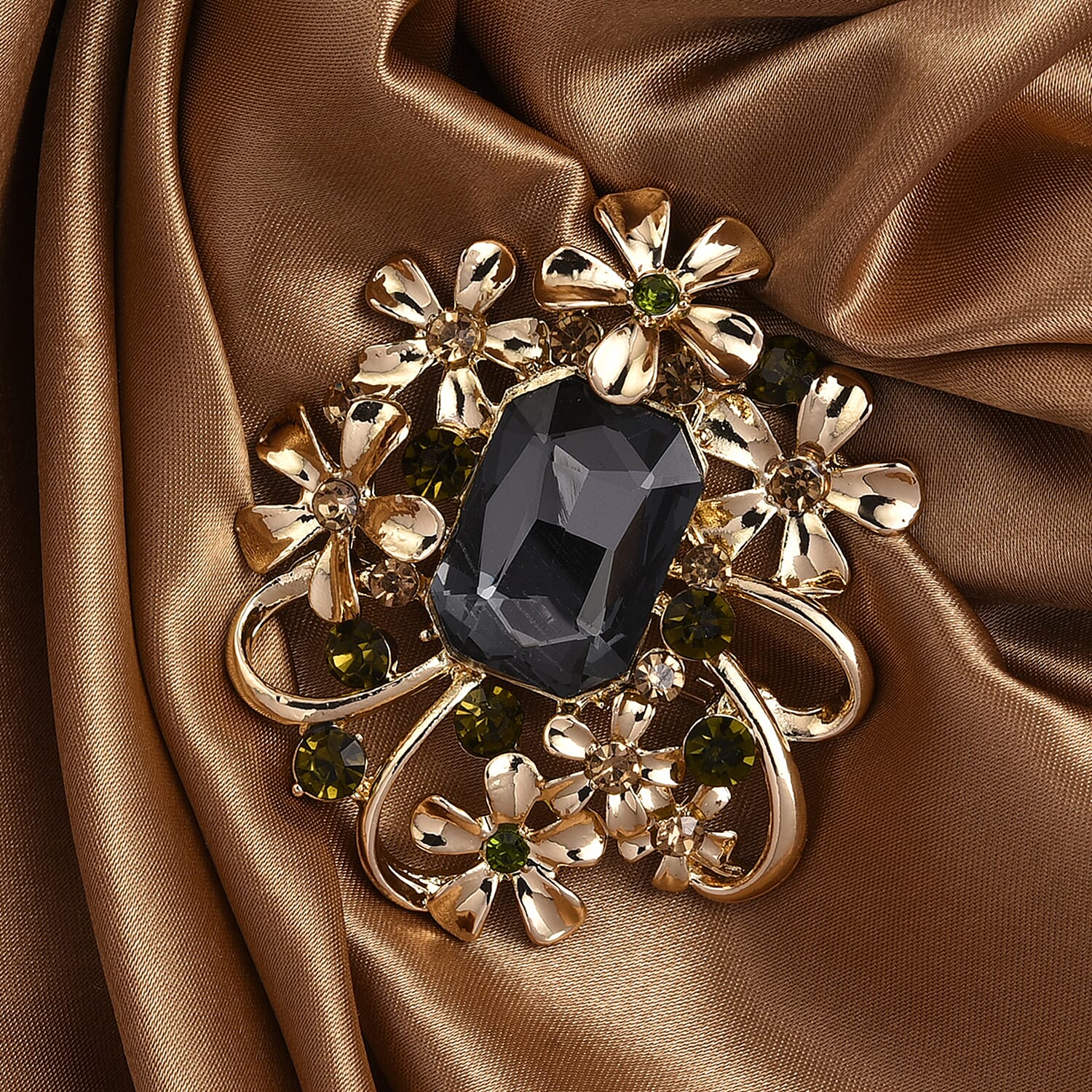 Multi Colour Crystal Brooch in Yellow Gold Plated