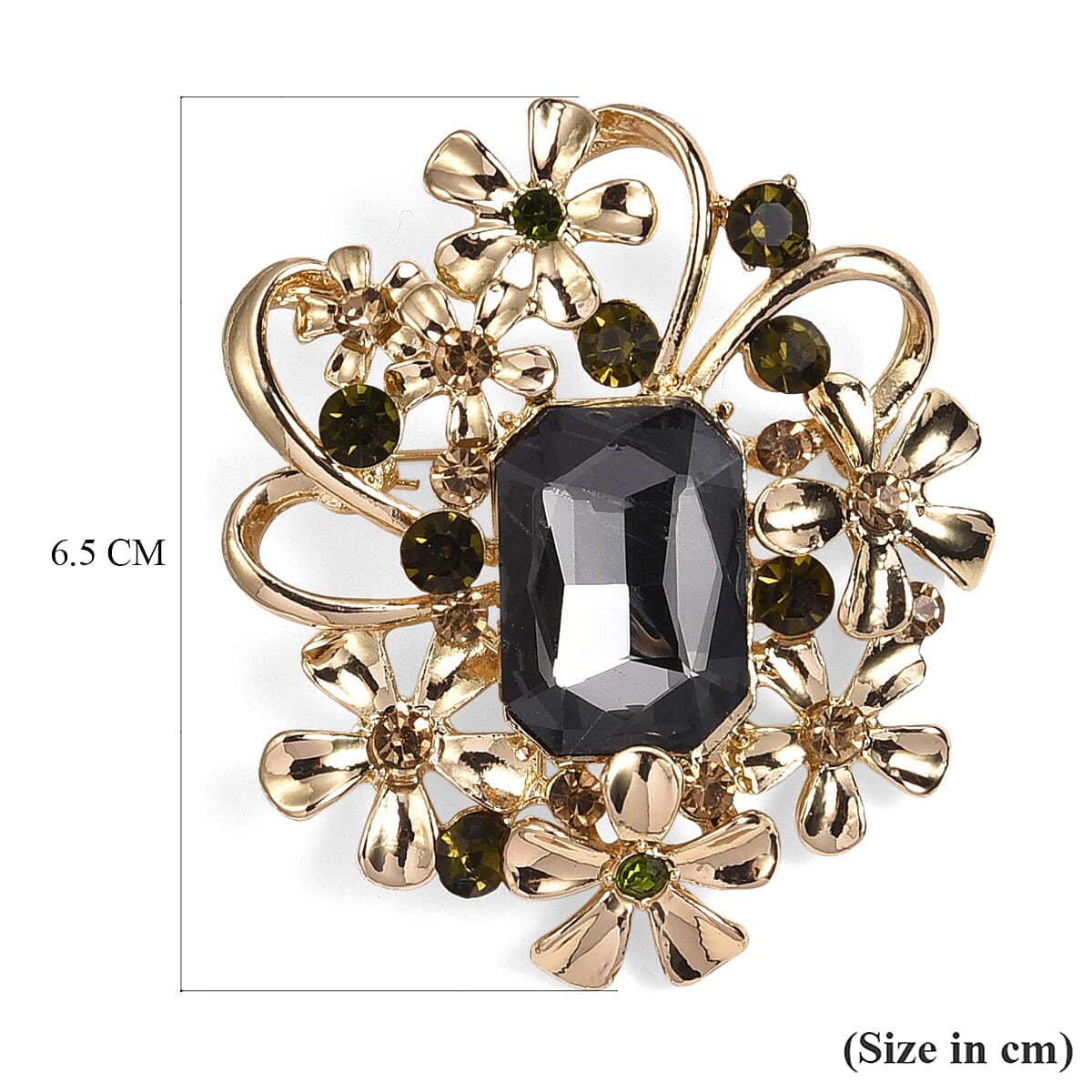 Multi Colour Crystal Brooch in Yellow Gold Plated