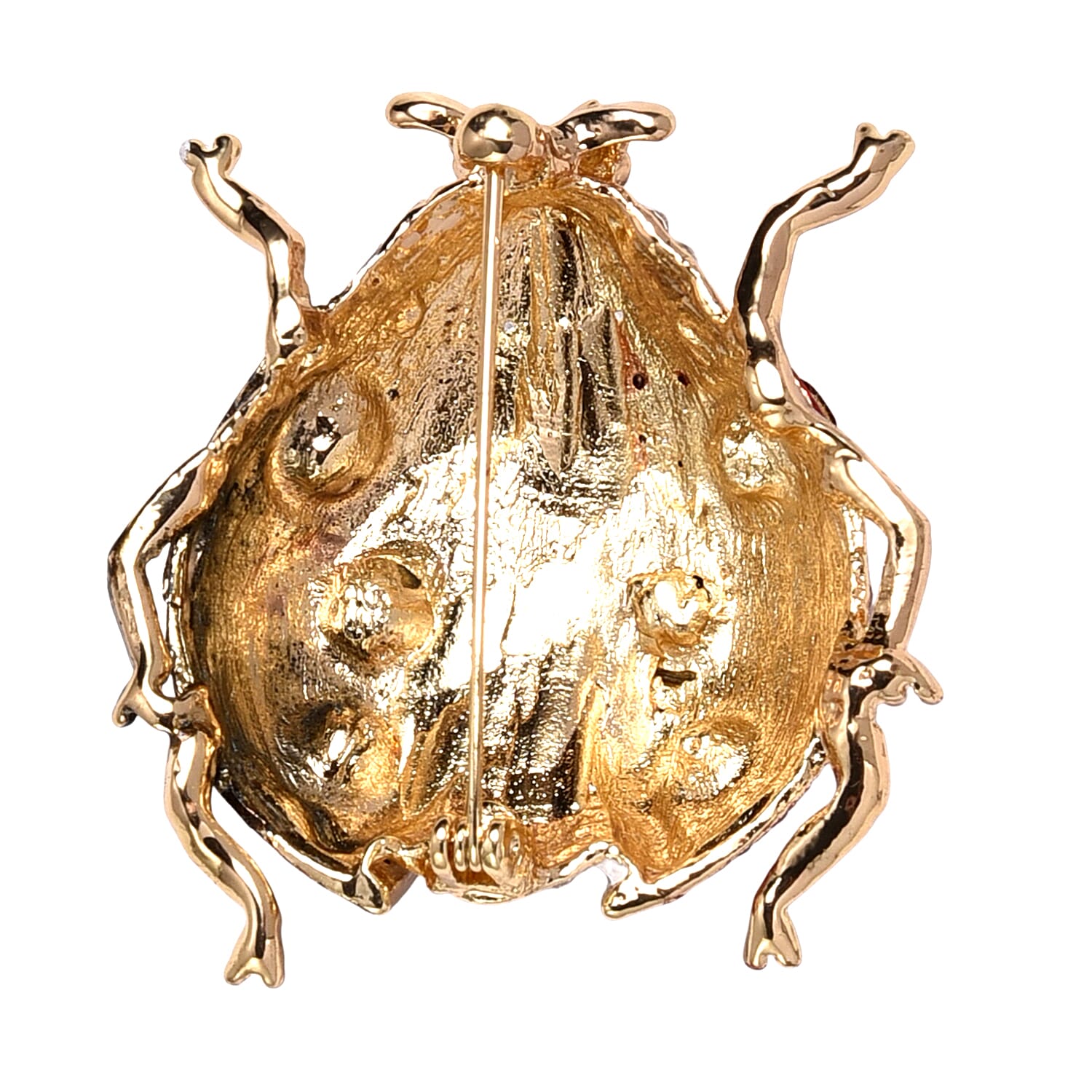 Multi Colour Crystal Ladybug Brooch in Yellow Gold Tone