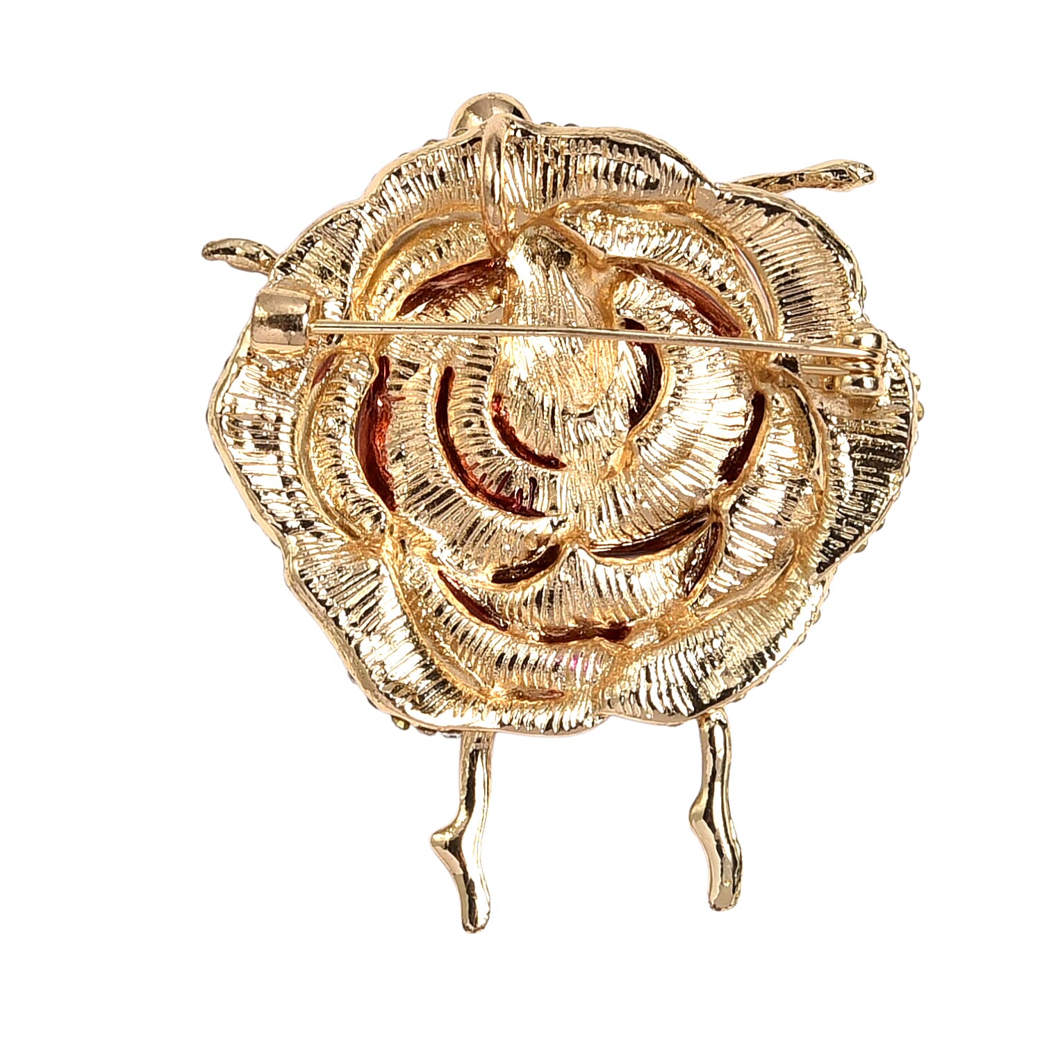 Pink Crystal, White Crystal & White Glass Graceful Dancer Brooch in Yellow Gold Tone with Enameled