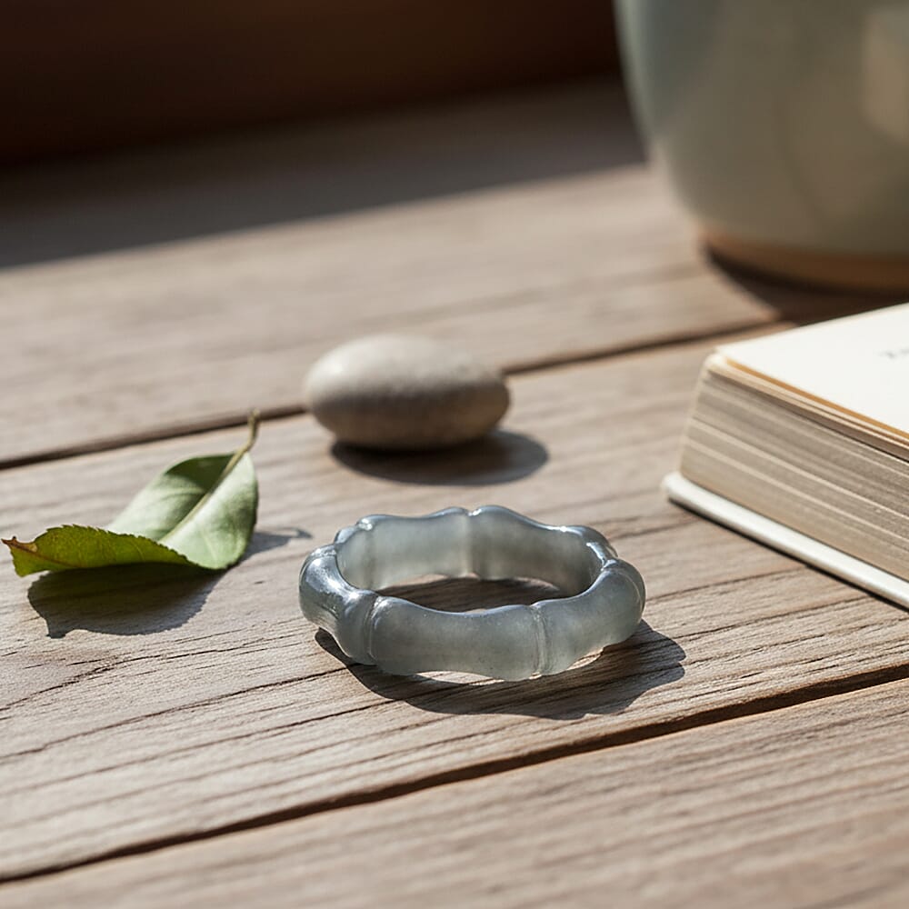 Natural Type A Jadeite Carved Bamboo Band Ring 10.00 Ct.