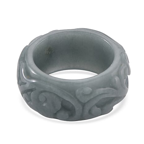 Natural Type A Jadeite Flower Carved Band Ring 50.00 Ct.