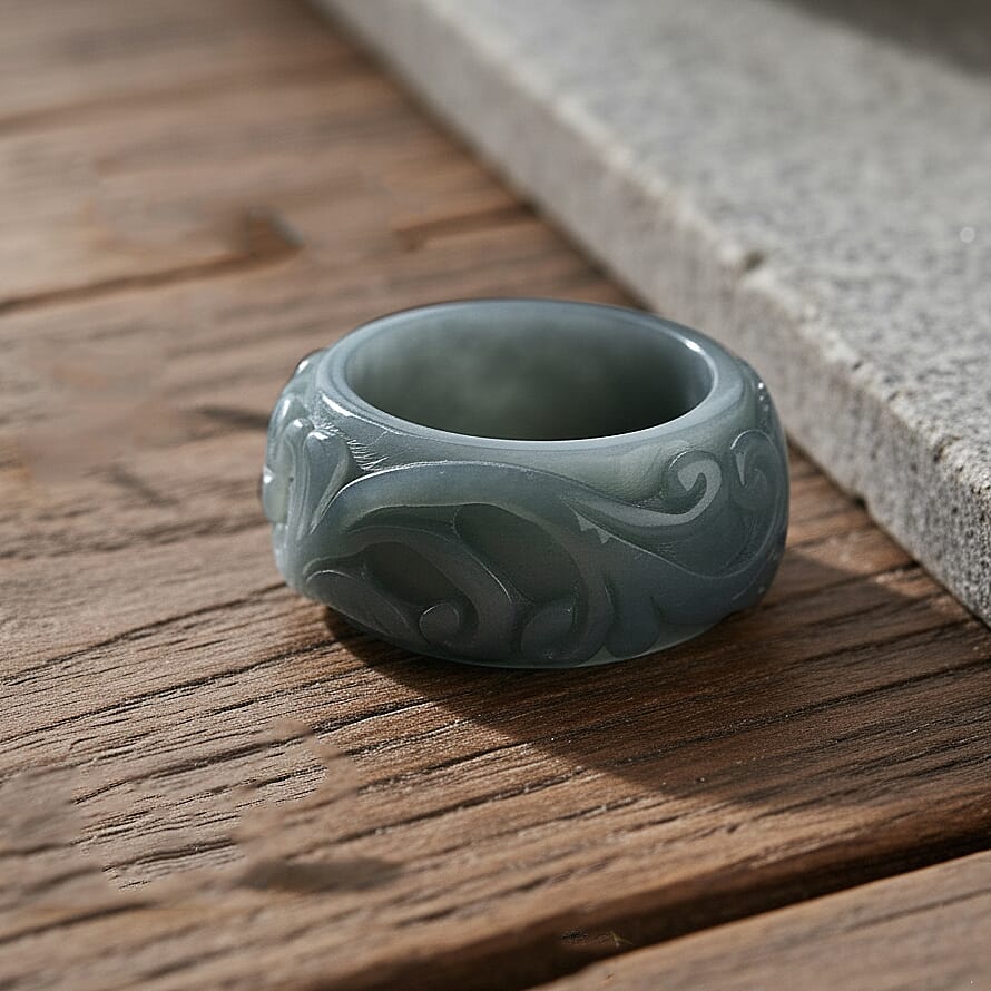 Natural Type A Jadeite Flower Carved Band Ring 50.00 Ct.