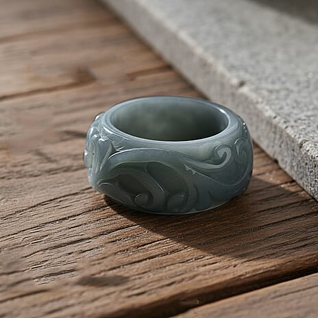 Natural Type A Jadeite Flower Carved Band Ring 50.00 Ct.