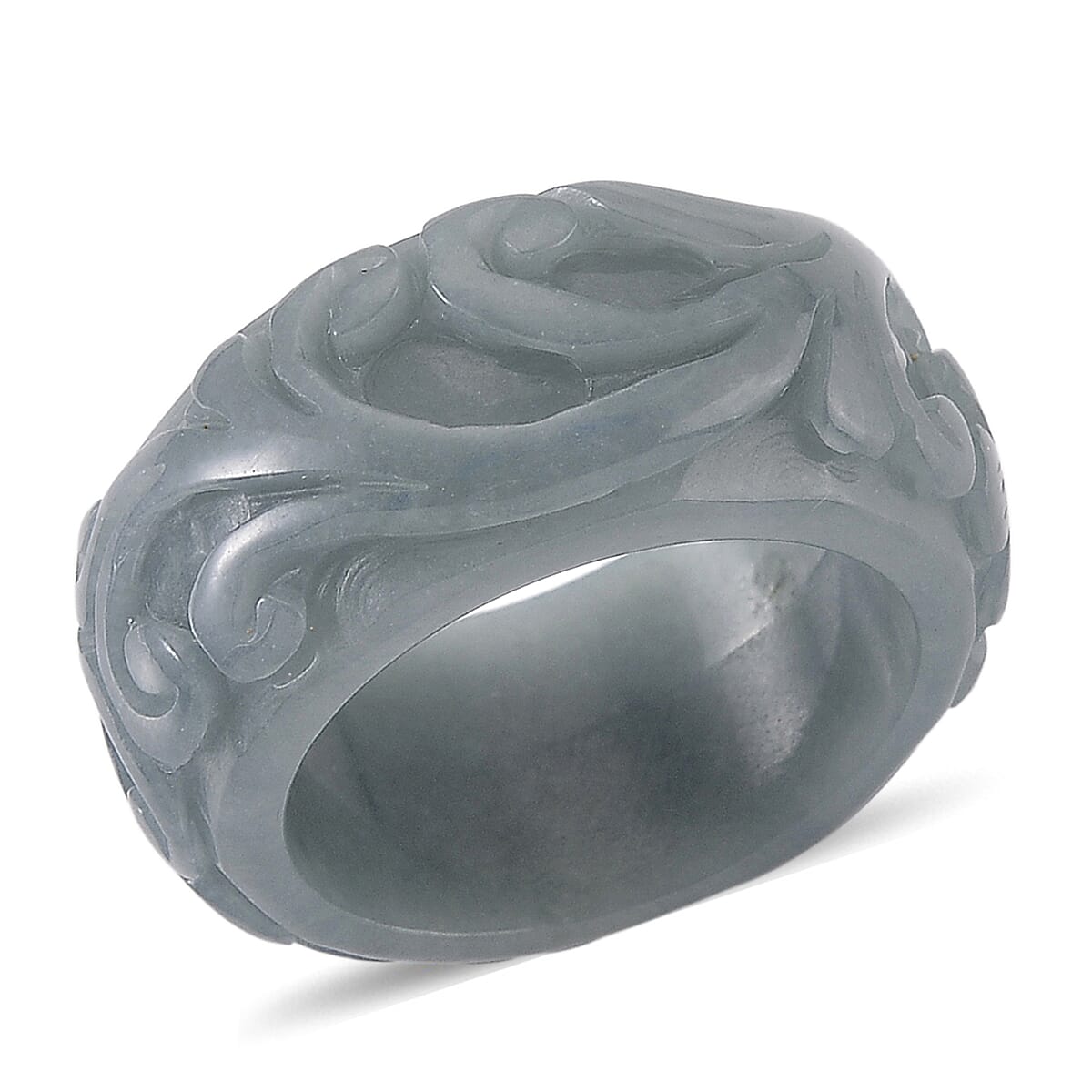 Natural Type A Jadeite Flower Carved Band Ring 50.00 Ct.