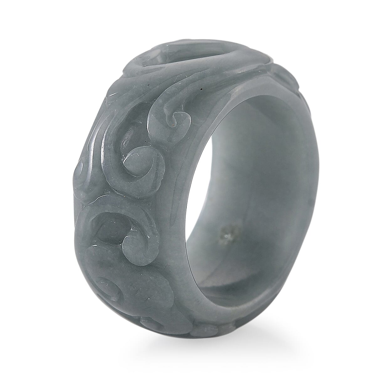 Natural Type A Jadeite Flower Carved Band Ring 50.00 Ct.
