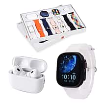 Closeout Deal - i20 Ultra 2 Max 10-in-1 Smartwatch Set with Earphones & 7 Strap, Compatible with Apple iOS and Android - Black