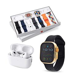 i20 Ultra 2 Max 10-in-1 Smartwatch Set with Earphones & 7 Straps - Black