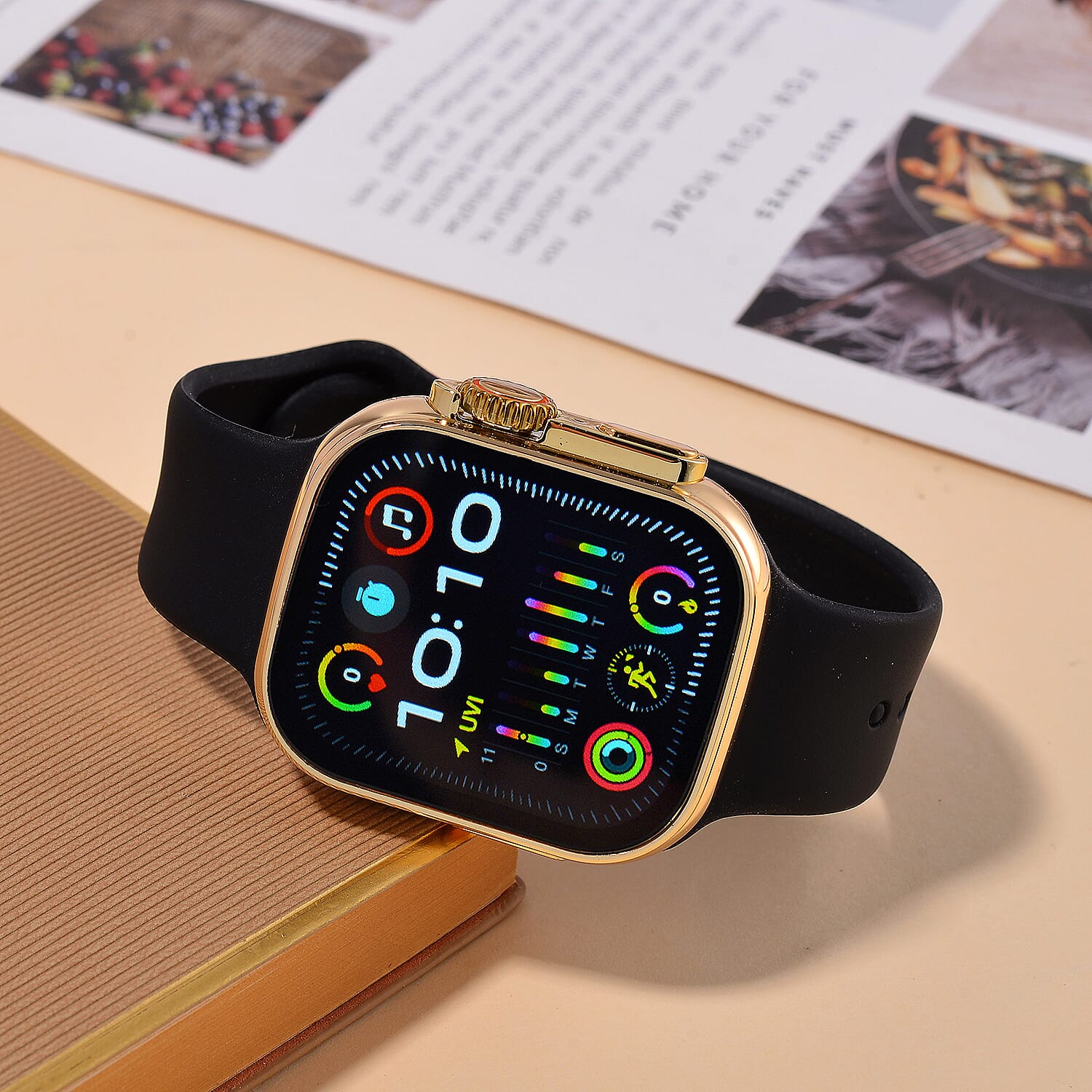 Closeout Deal - i20 Ultra 2 Max 10-in-1 Smartwatch Set with Earphones & 7 Strap, Compatible with Apple iOS and Android - Gold