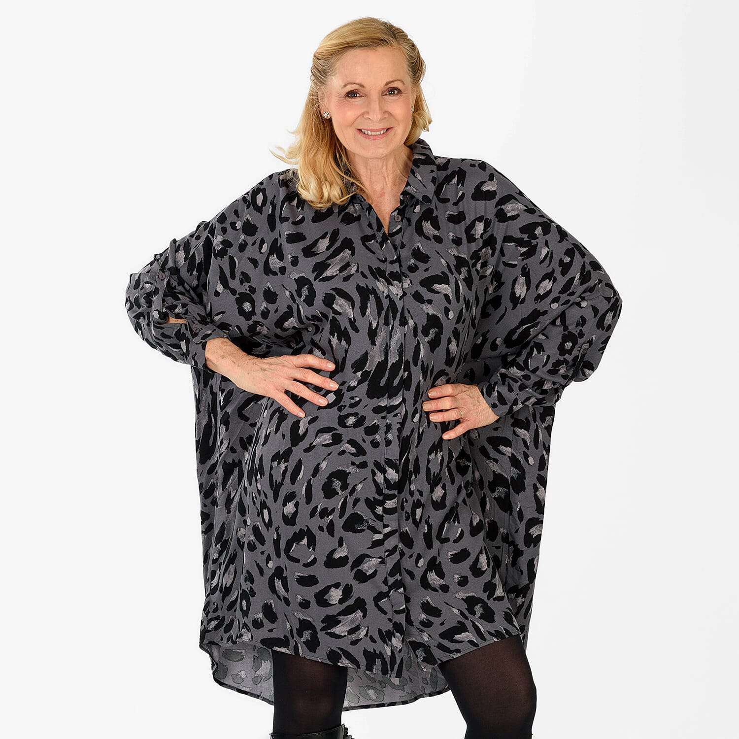 La Marey Relaxed Fit Leopard Print Shirt (Size 16 to 18) - Grey