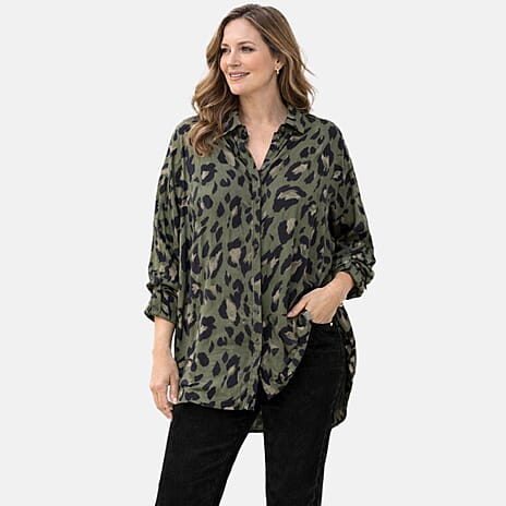 La Marey Relaxed Fit Leopard Print Shirt (Size 20-22) - Green
