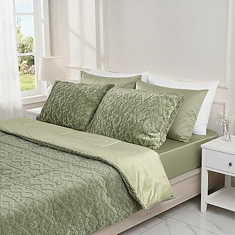 Hush Haven Jacquard Solid Comforter and Duvet (Size 200x1 cm) - Green & White