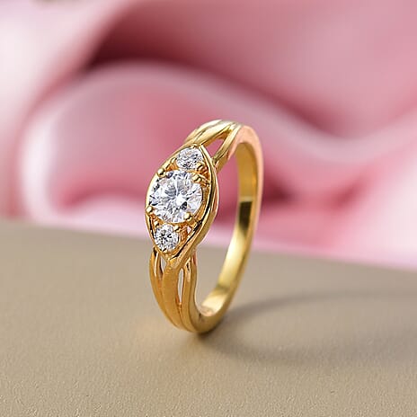 Moissanite Solitaire Ring in Yellow Gold Plated Sterling Silver