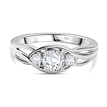 Moissanite Solitaire Ring in Platinum OverlaySterling Silver  0.588  Ct.