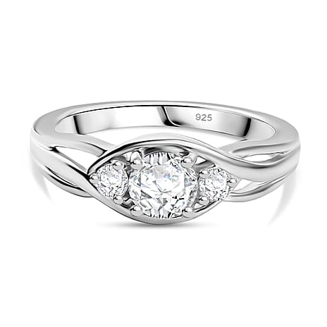 Moissanite Solitaire Ring in Platinum Overlay Sterling Silver