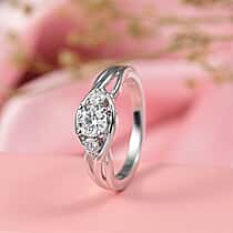 Moissanite Solitaire Ring in Platinum OverlaySterling Silver  0.588  Ct.