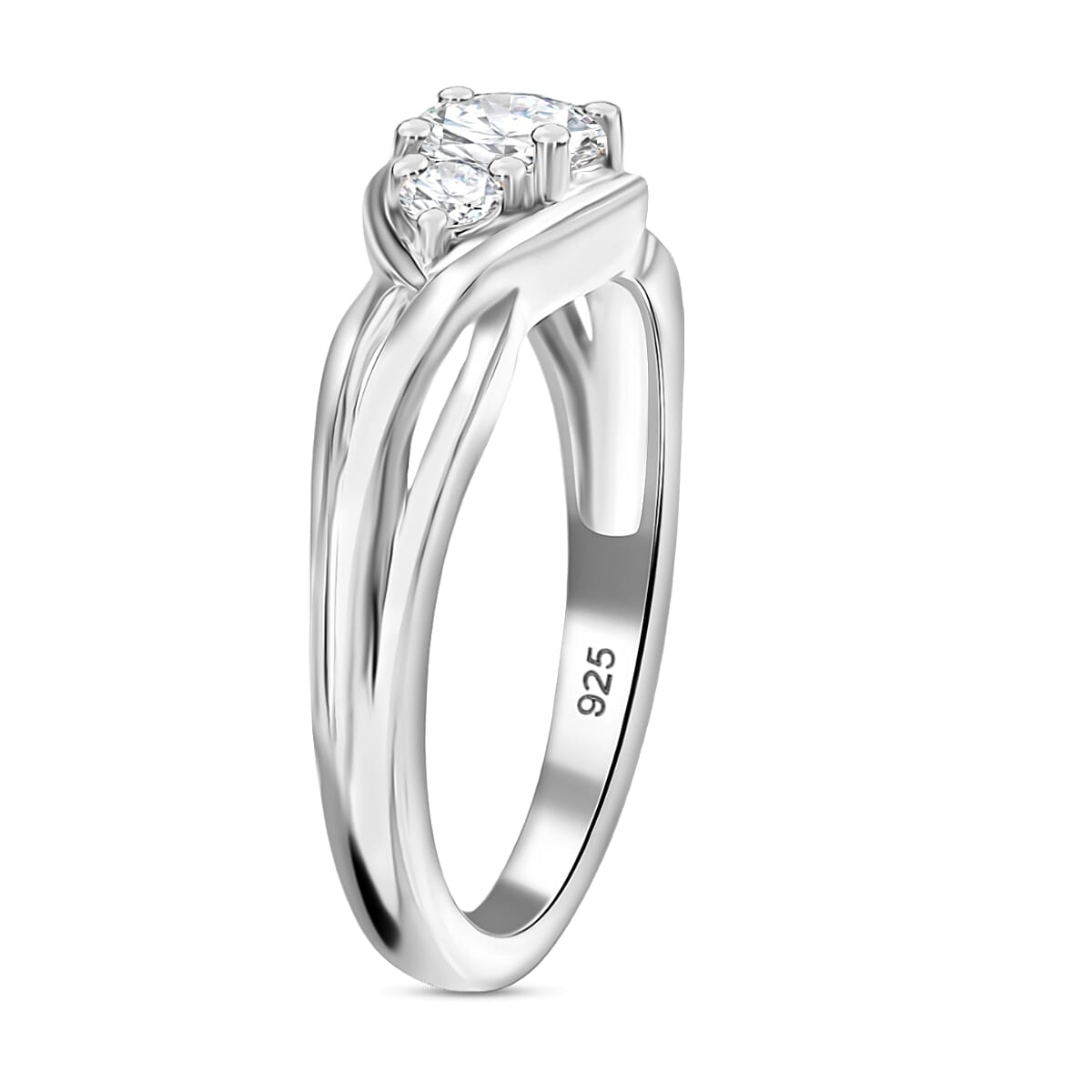 Moissanite Solitaire Ring in Platinum Overlay Sterling Silver
