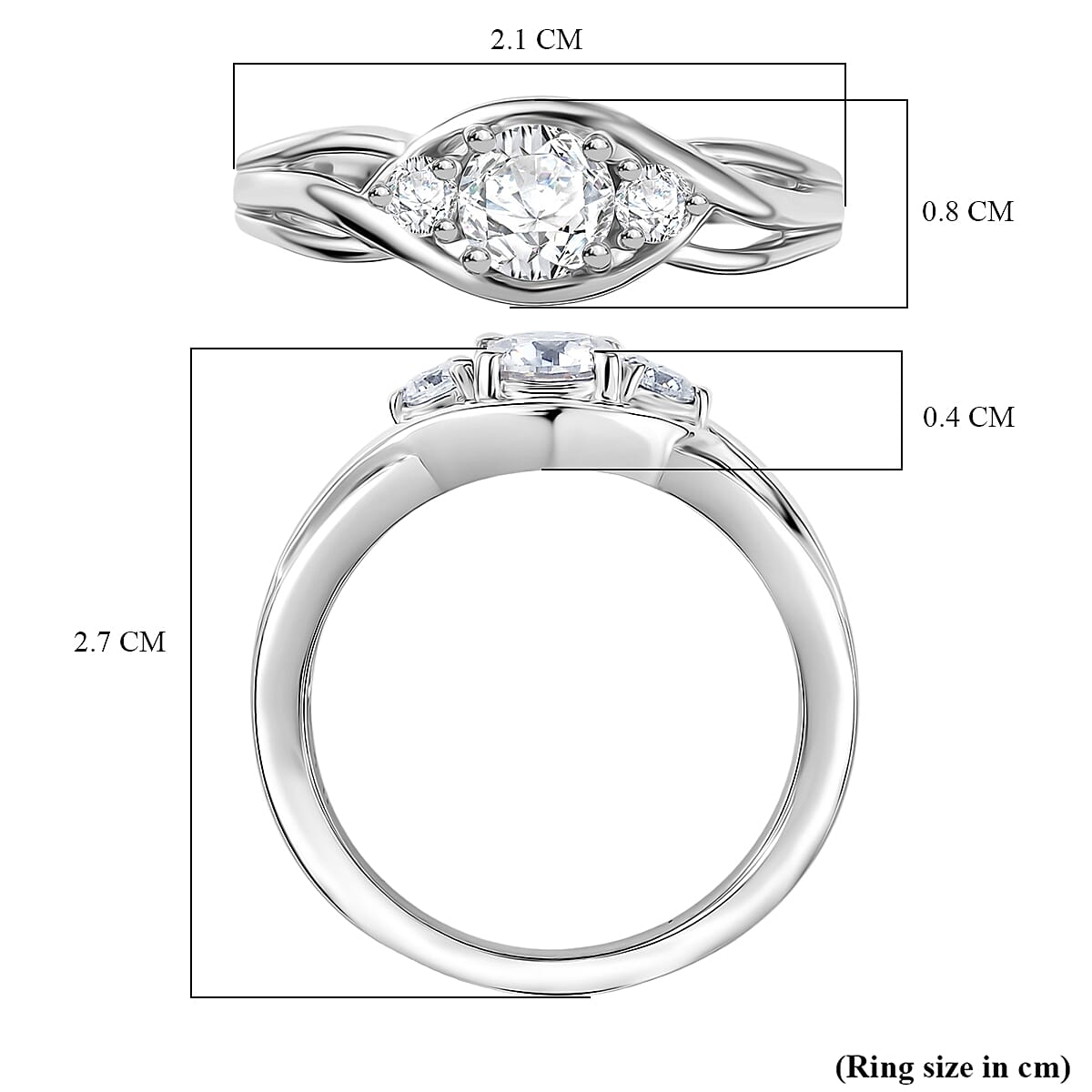 Moissanite Solitaire Ring in Platinum Overlay Sterling Silver