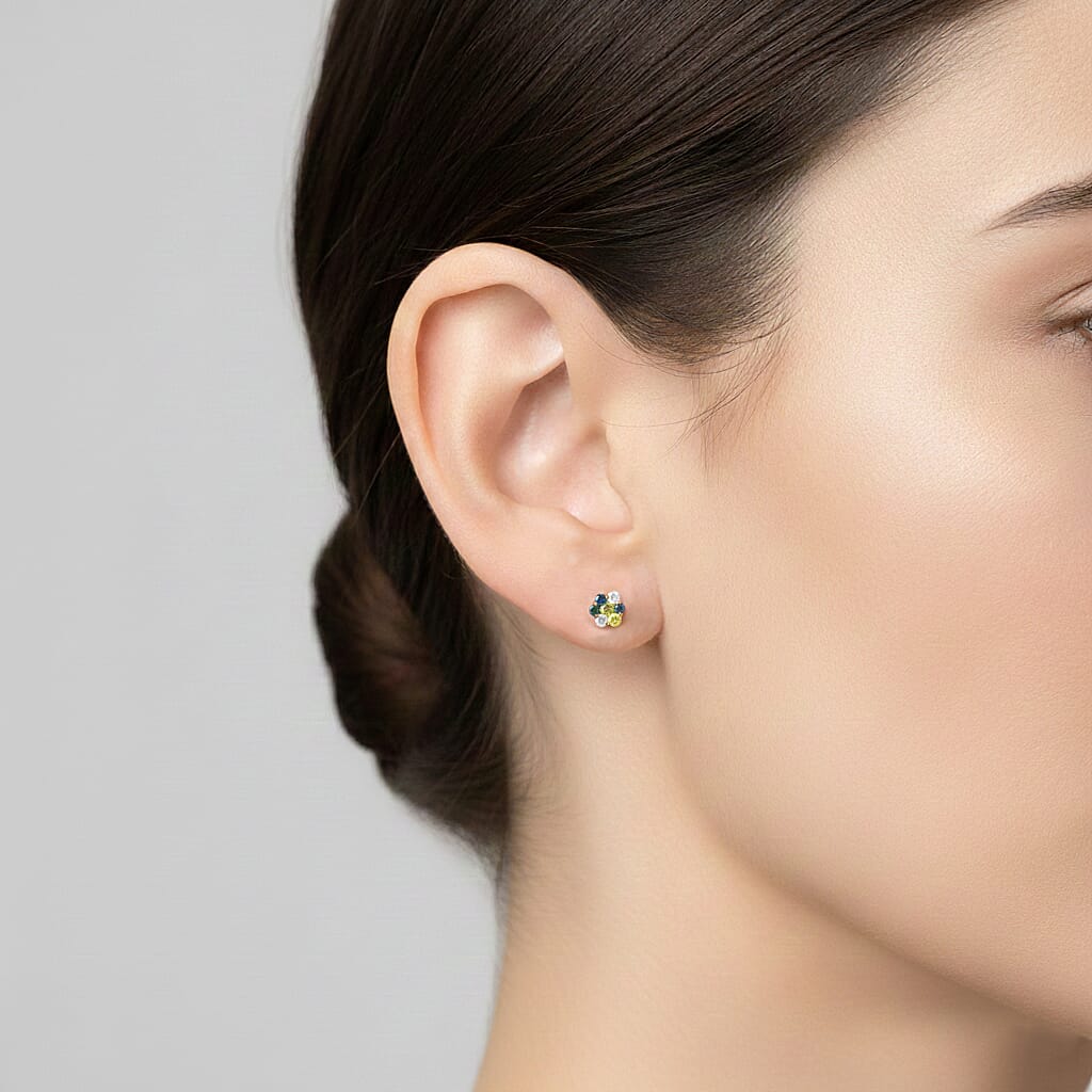 D'Joy Blue Diamond, Green Diamond, Yellow Diamond, White Diamond Earring in 18K YG VermeilSterling Silver  0.504  Ct.