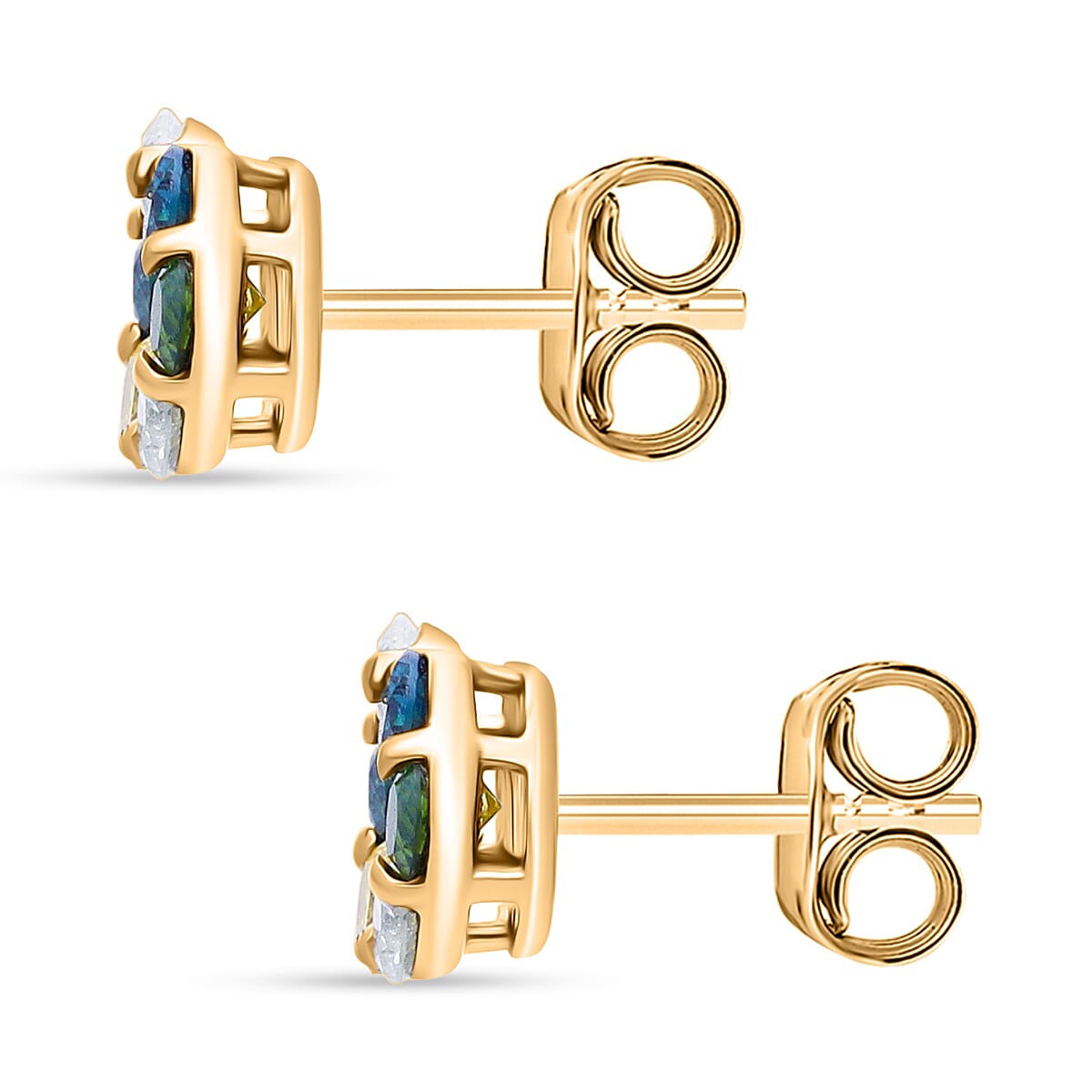 D'Joy Blue Diamond, Green Diamond, Yellow Diamond, White Diamond Earring in 18K YG VermeilSterling Silver  0.504  Ct.