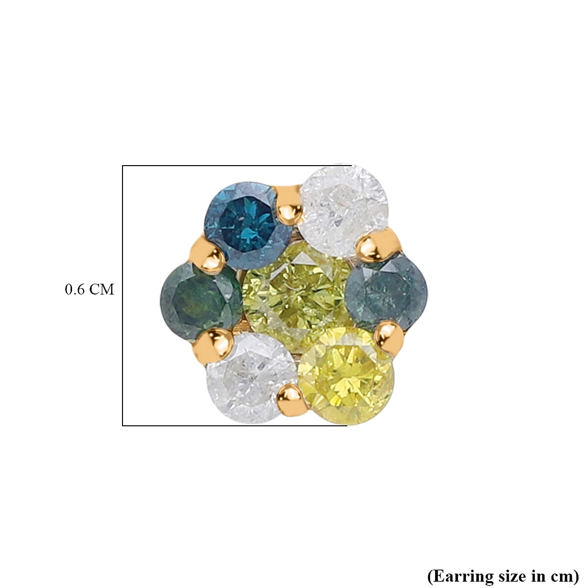 D'Joy Blue Diamond, Green Diamond, Yellow Diamond, White Diamond Earring in 18K YG VermeilSterling Silver  0.504  Ct.