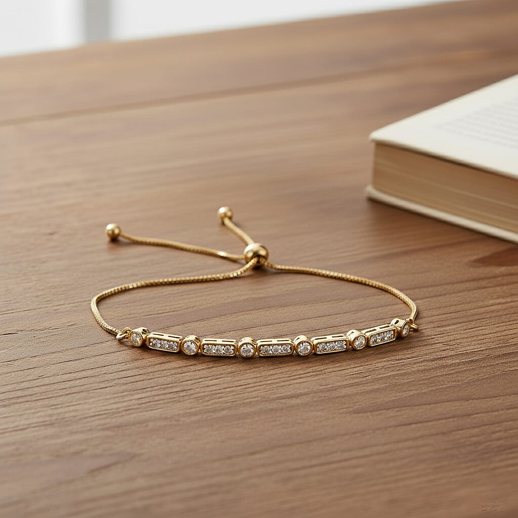 Luxuriant SGL Certified Lab Grown Diamond (VS-EF) Adjustable Bracelet (Size 6.5- 9.5) in 18K Vermeil Yellow Gold Plated Sterling Silver 0.50 Ct.