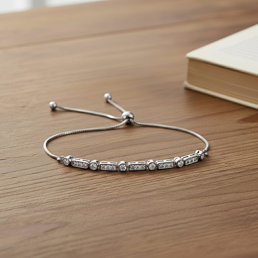 Luxuriant SGL Certified Lab Grown Diamond (VS-EF) Adjustable Bracelet (Size 6.5- 9.5) in Rhodium Overlay Sterling Silver 0.50 Ct.