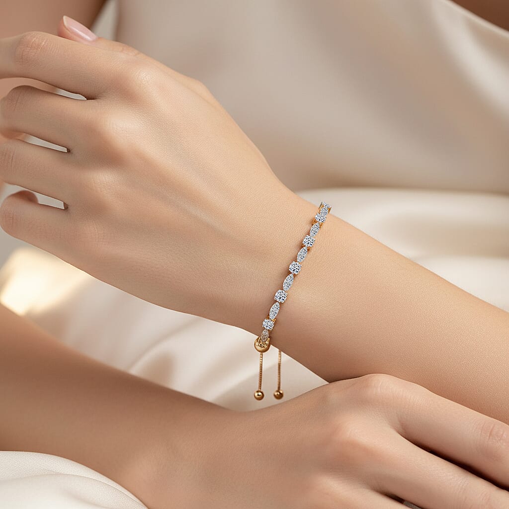 Luxuriant SGL Certified Lab Grown Diamond (VS-EF) Bracelet (Size 6.5 - 8 Adjustable) in 18K Vermeil Yellow Gold Plated Sterling Silver 0.50 Ct.