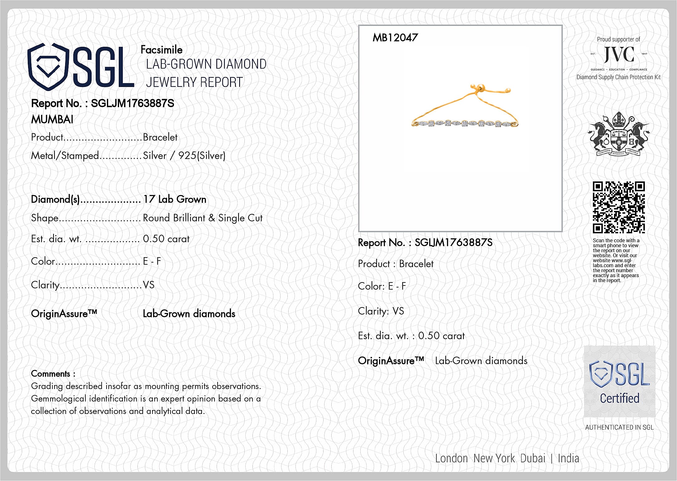 Luxuriant SGL Certified Lab Grown Diamond (VS-EF) Bracelet