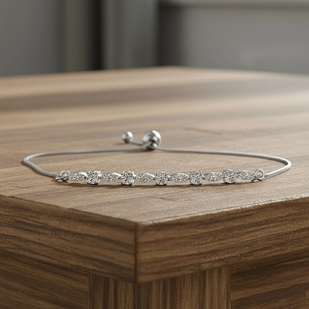 Luxuriant SGL Certified Lab Grown Diamond (VS-EF) Bracelet (Size 6.5 - 8 Adjustable) in Rhodium Overlay Sterling Silver 0.50 Ct.