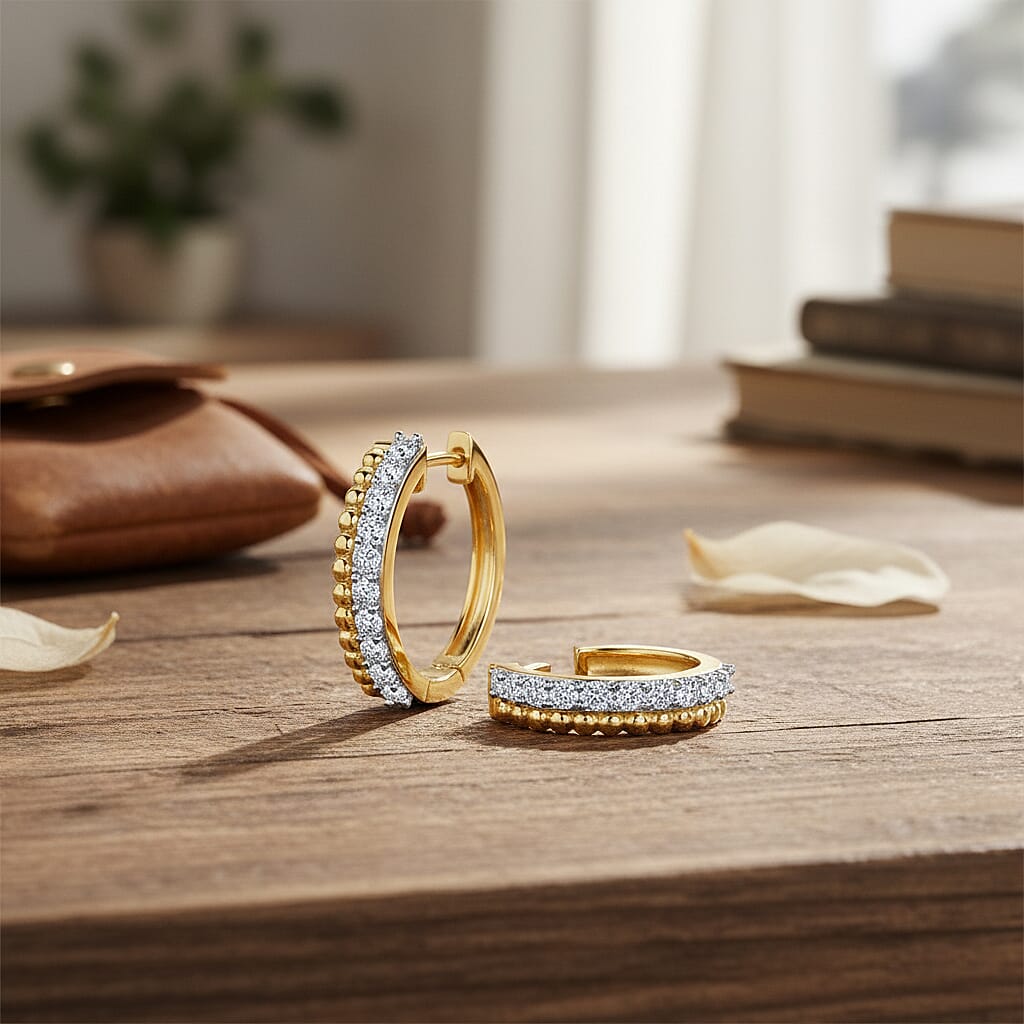 Luxuriant Lab Grown Diamond (SI-GH) Earring with Clasp in 18K Vermeil Yellow Gold Plated Sterling Silver 0.50 Ct.