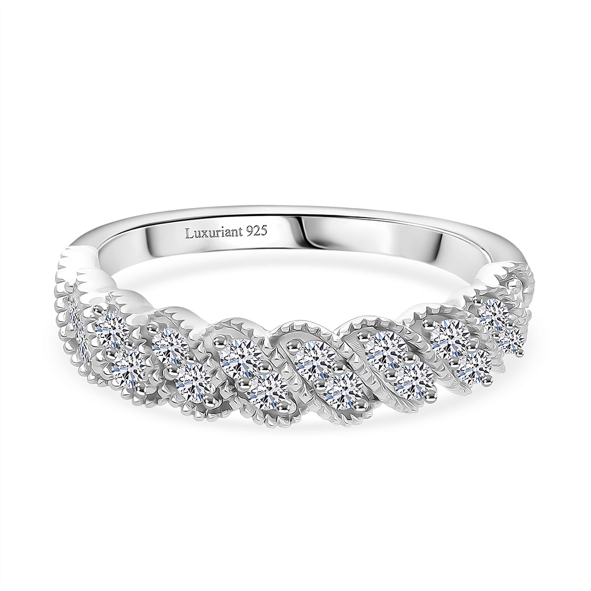 Luxuriant Lab Grown Diamond (SI-GH) Ring in Rhodium Overlay Sterling Silver 0.52 Ct.