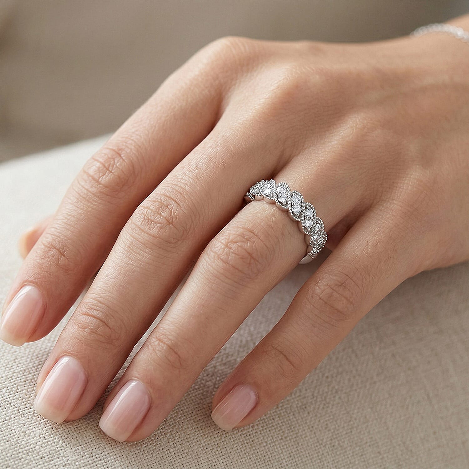 Luxuriant Lab Grown Diamond (SI-GH) Ring in Rhodium Overlay Sterling Silver 0.52 Ct.