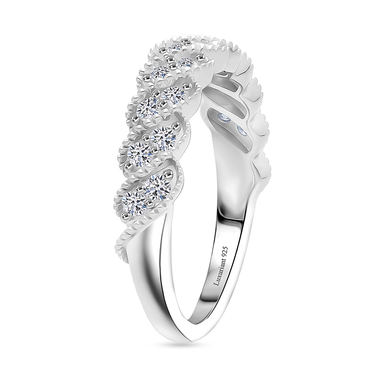 Luxuriant Lab Grown Diamond (SI-GH) Ring in Rhodium Overlay Sterling Silver 0.52 Ct.