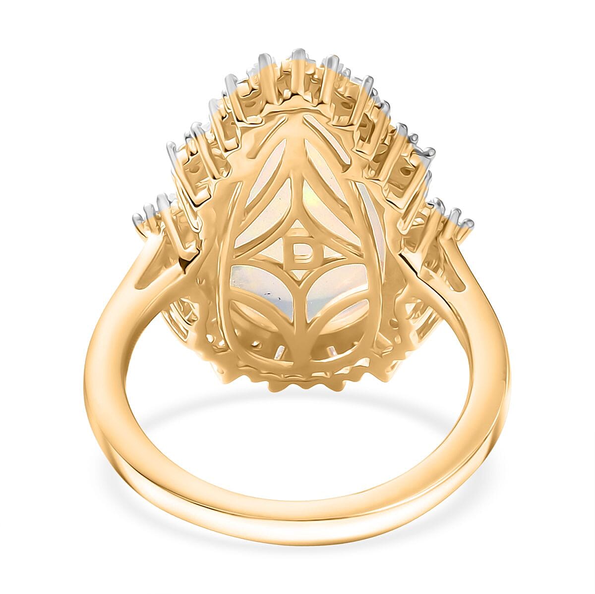 AAA Ethiopian Welo Opal & Moissanite Fire Cracker Ring in 18K Yellow Gold Vermeil Sterling Silver 4.75 Ct.